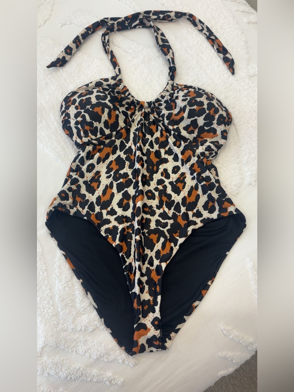 Women’s One-Piece Leopard Halter Swimsuit - Black & Brown